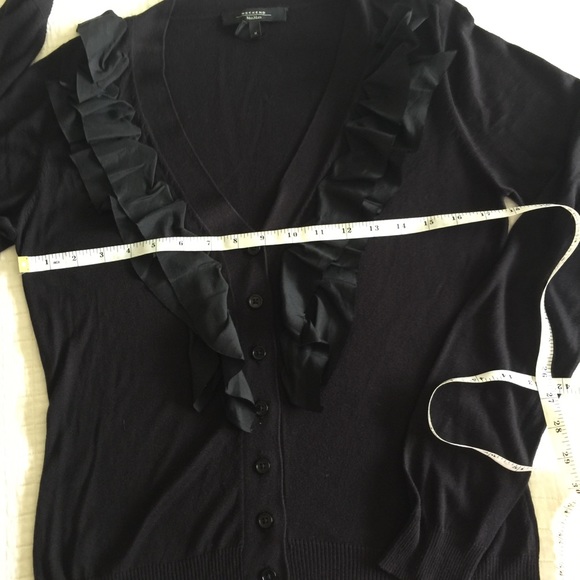 EUC Max Mara black on black cardigan w/ruffle along vneck - Picture 5 of 6